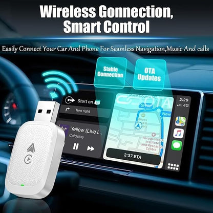 Wireless Carplay Adapter for Ford Mustang 2021 2022 2023 2024, 2 in 1 Android Auto/Carplay Wireless Adapter Auto Reconnect Accessories,White