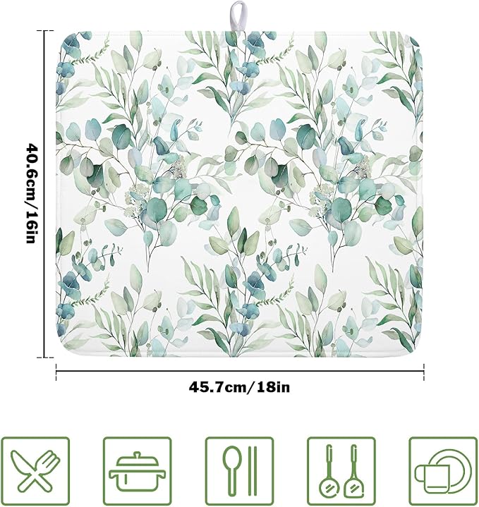 Watercolor Sage Leaves Dish Drying Mats