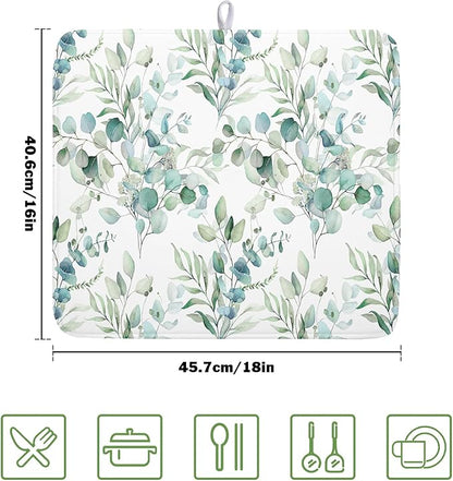 Watercolor Sage Leaves Dish Drying Mats