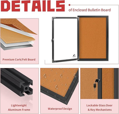 Enclosed Bulletin Board, Outdoor Weatherproof Cork Noticeboard
