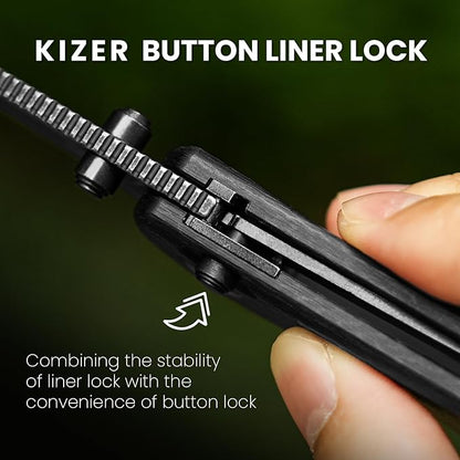 Kizer Mini Grouper Folding Pocket Knife, Nitro-V Steel Blade G10 Handle EDC Knife, Button Lock Knife with Pocket Clip for Men Women, Sharp Camping Hiking Survival Knives V3669A2