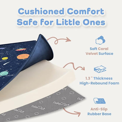 1.3" Thick Educational Baby Floor Play Mat 59x79, Basic Padded Memory Foam Kids Mat, Non-Slip Plush Playmat for Nursery Playroom Classroom (Planet)