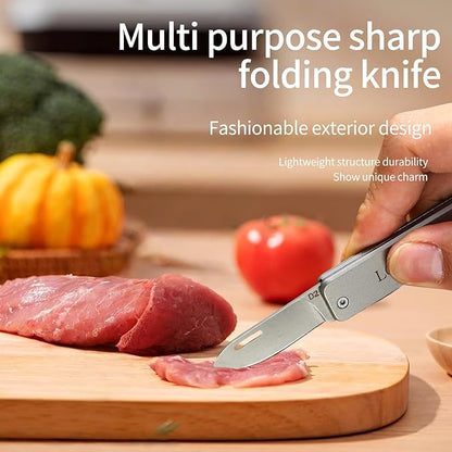 Stainless steel mini folding knife, portable key chain knife and small portable grindstone and outdoor fishing hook grinding tool, suitable for camping, hiking and outdoor. (silvery white)