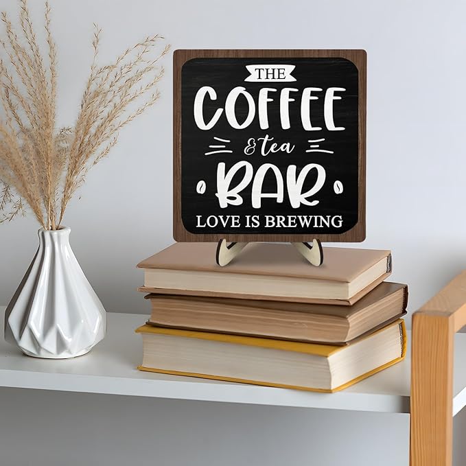 Coffee Bar Decor Sign, Rustic Wooden Plaque