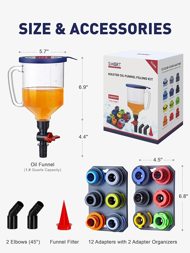 SMART JERRY - Spill-Proof Engine Oil Funnel Kit｜Oil Change Funnel w/ 12