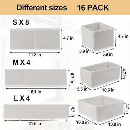 Fordonral 16 Pack Drawer Organizer Clothes, Foldable Fabric Dresser Organizer