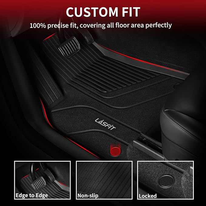 LASFIT Floor Mats & Trunk Mats for Tesla Model S 2021-2025 2026 (Include Plaid Model), All Weather TPE Custom Fit 1-3 Rows & Cargo Liners Full Set Car Mats Accessories, Black