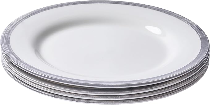 Portmeirion Potter's Brushstroke 10.5" Dinner Plate (Set of 4) - Handcrafted Earthenware Plates with Accent Rim, Microwave & Dishwasher Safe - Ideal Tableware for Modern & Traditional Dining (Grey)