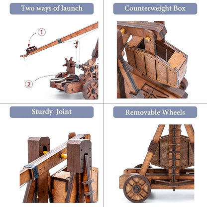 DIY 3D Wooden Puzzles for Adults Trebuchet Science Building Kit Model Catapult Engineering Kit Wood Assembly Gifts