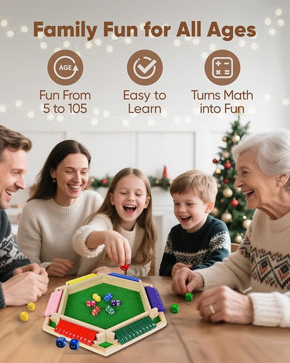 Original Classic 2-6 Player Shut The Box Game, Math Dice Board Game for Family Night Classroom Travel, Wooden Classic Table for Group Kid Adult Senior Travel Party Bar Easy Quick and Fun