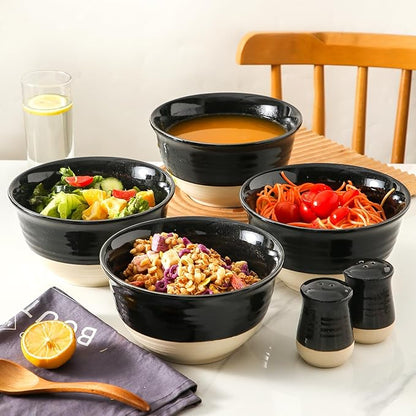 Hasense Ceramic Soup Bowls, 40 oz Large Salad Cereal Bowls Set of 4, Stackable Serving Bowls for Kitchen, Bowls for Pasta Ramen Noodle Pho, Dishwasher Microwave Safe, Gloss Black & Matte White
