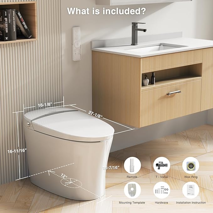 Smart Toilet with Heated Seat & Auto Flush, 1.1/1.6 GPF One Piece Tankless