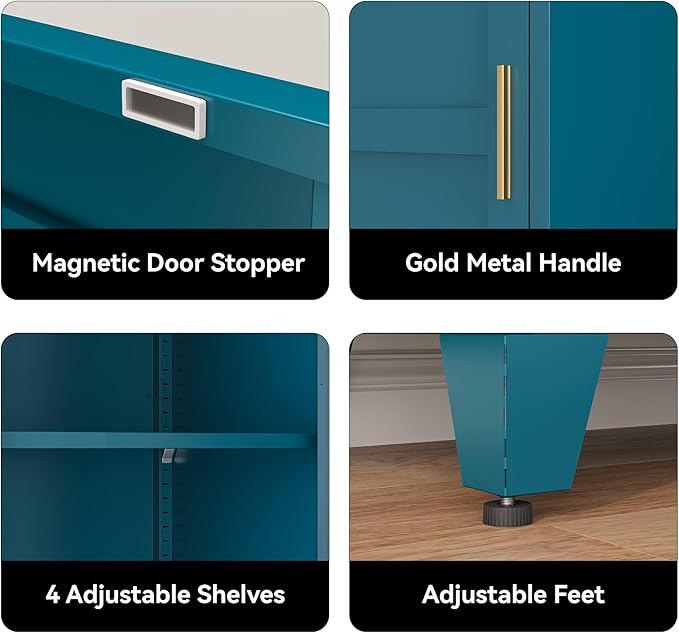 COFaR 67" Tall Pantry Cabinet, Peacock Blue Storage Cabinet