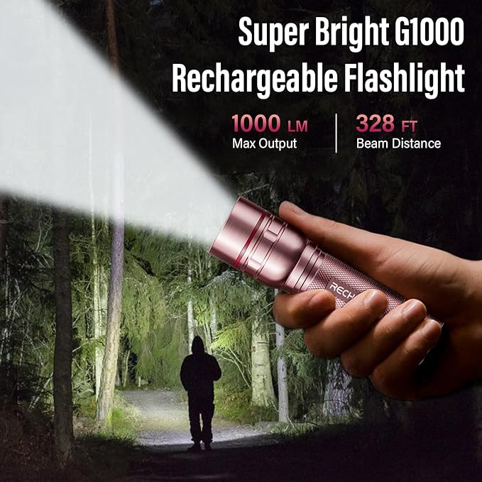 Rechargeable Flashlights High Lumens, G1000 Super Bright Flash Light Pink, Small Zoomable LED Flashlight with 3 Lighting Modes, Portable Tactical Flashlight for Camping Essentials, Gift for Women