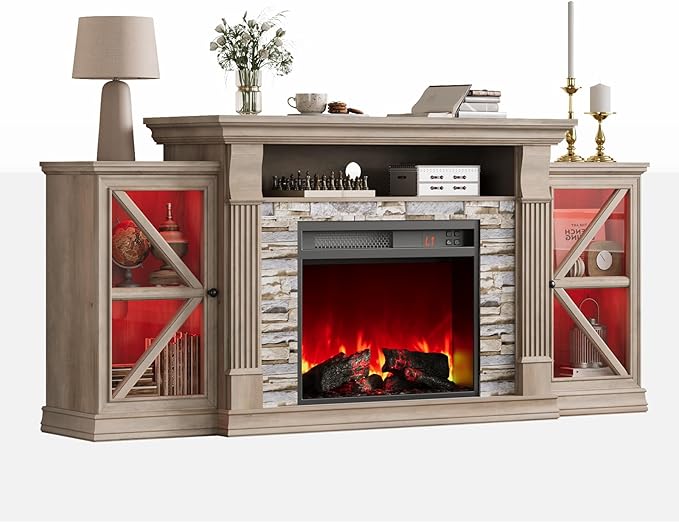 QUW Electric Fireplace TV Stand, Modern TV Console Table