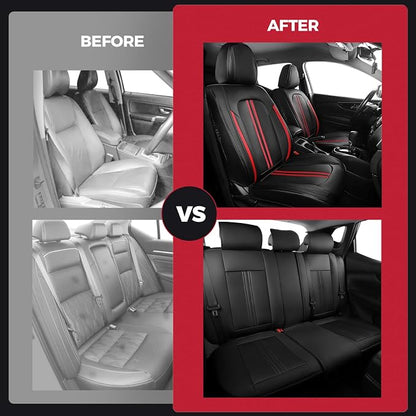 FREESOO Leather Car Seat Covers Full Set, Waterproof Black Seat Covers for Cars Trucks SUV, Luxury Car Seat Covers Front Seats and Back, Automotive Car Seat Cushion Protector Fit for Most Vehicles