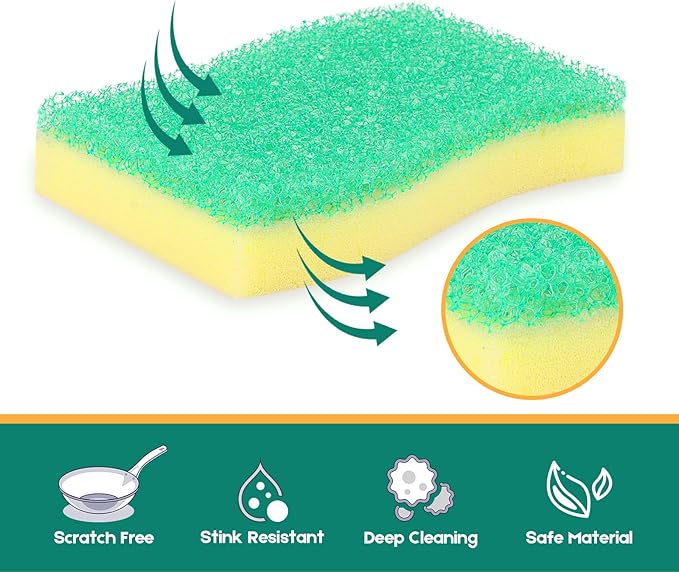 LAUNDRYLUX Scrub Sponge, 4 Pack Dual-Sided Temperature-Responsive Scrubber