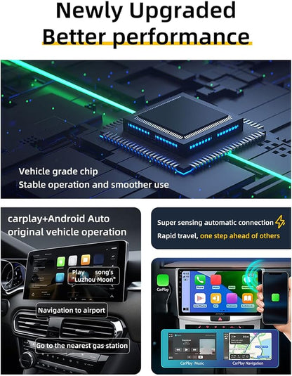 Bewinner Wired to Wireless Auto Adapter for ＆ Android, 2 in 1 Bluetooth 5.2 & 5GHz WiFi for Navigation, Music, Calls,Plug and Play