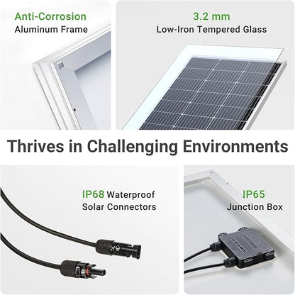 Traver Force Solar Panel 100 Watt 10BB Monocrystalline 12V Solar Panels for Home High Efficiency Solar Module Power Charger for RV Camping Cabin Marine Boat Motorhome Off-Grid Black