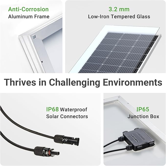 Traver Force Solar Panel 100 Watt 10BB Monocrystalline 12V Solar Panels for Home High Efficiency Solar Module Power Charger for RV Camping Cabin Marine Boat Motorhome Off-Grid Black 4-Pack 100W