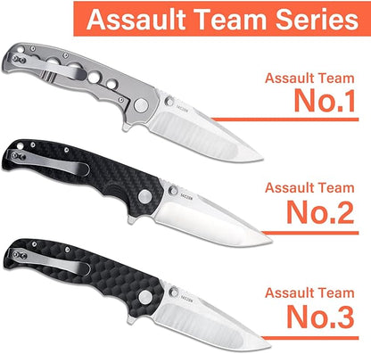 Men's Folding Pocket Knife – 3.4" Sandvik 14C28N Blade G10 Handle Ceramic Bearings Liner Lock Deep Pocket Clip – EDC Knife for Outdoor Hiking Survival Use