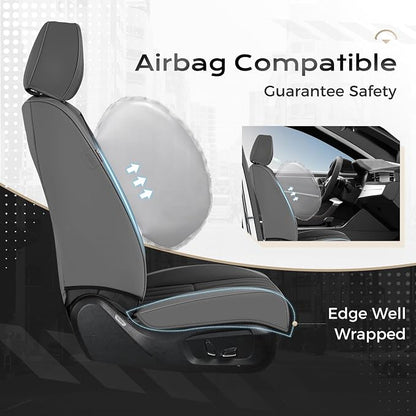 Coverado Car Seat Covers Full Set, Seat Covers for Cars, Car Seat Cover, Car Seat Protector, Leather Car Seat Cushion, Waterproof Car Seat Covers Front Seats and Back Fit for Most Cars(Gray&Black)