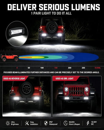 7 Inch Flush Mount LED Pods Flush Mount Led Light Bar Off Road Lights | 2PCS 60W Spot Flood Combo Beam Bumper Grill Mount LED Reverse Lights Fog Lights Backup Lights Driving Light for 4x4 Truck SUV