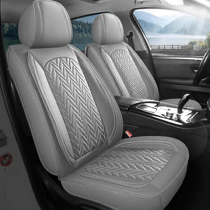 SCITOO 2PCS Car Seat Covers, Waterproof Front Seat Covers Automotive Seat Covers Vehicle Seat Covers Car Seat Protector Seat Cover Set for Cars SUV Pick-up Truck Sedan (2PCS Front, Gray)