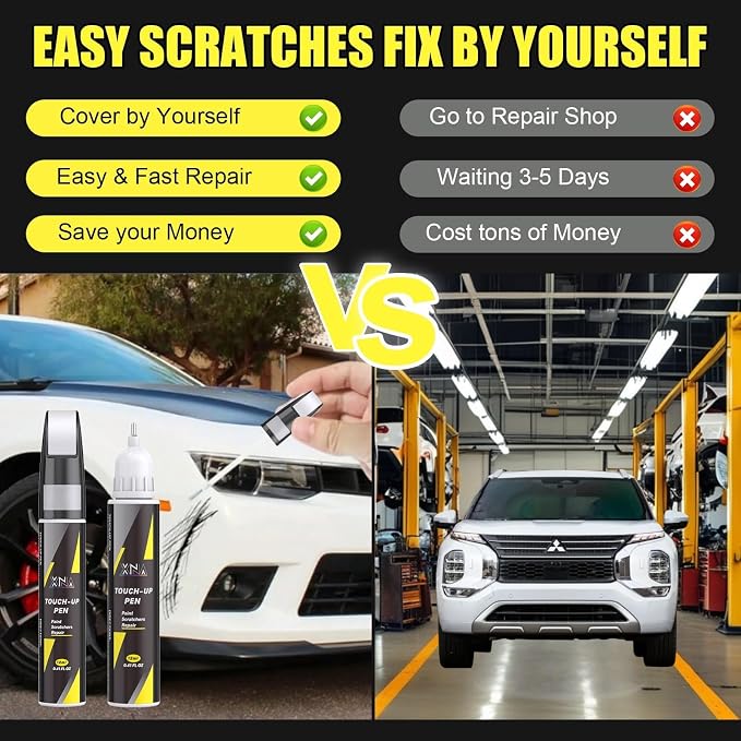 XNA Graphite Gray Metallic(U28) for Mitsubishi Touch Up Paint, 2 in 1 Car Scratch Remover with Pen Tip and Brush, Exact Color-Matched for Car Paint Scratch Repair, Quick & Easy Fix Chips and Nicks