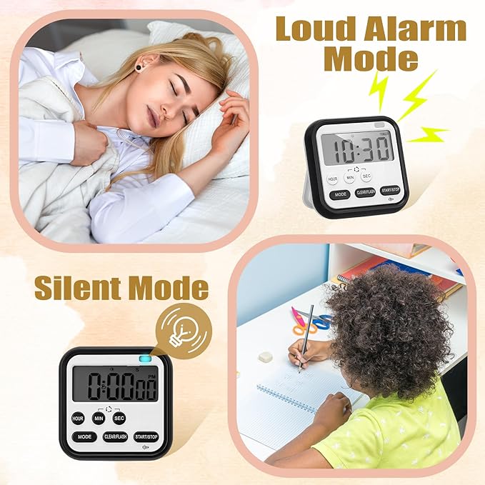 Leumoi 6 Pcs Digital Kitchen Timer 24 Hour Clock and Alarm Function Timer