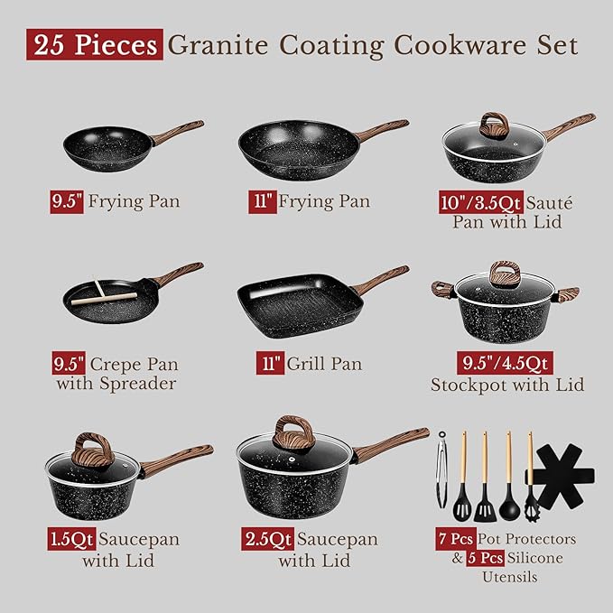 EWFEN 25 Pcs Pots and Pans Set, Nonstick Ceramic Cookware Sets, Healthy