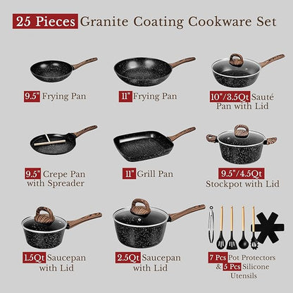 EWFEN 25 Pcs Pots and Pans Set, Nonstick Ceramic Cookware Sets, Healthy