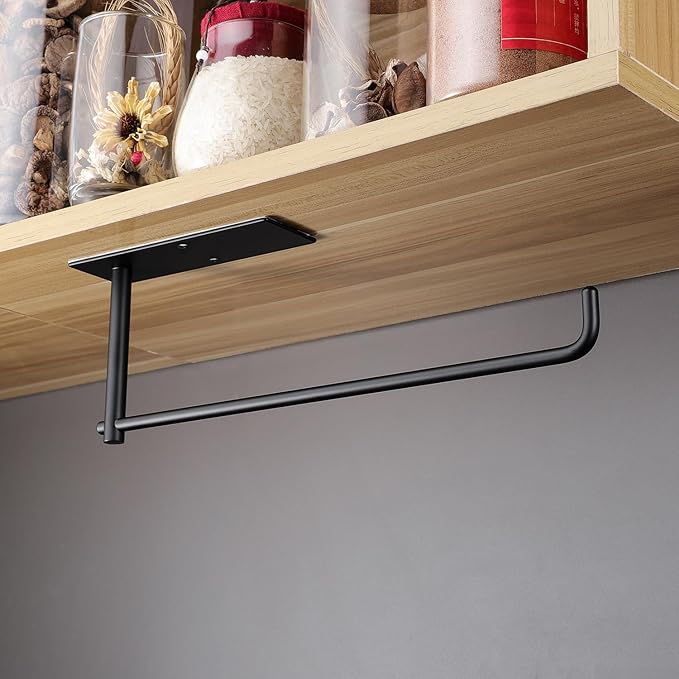 SUNTECH 2 Pack Paper Towel Holder Under Cabinet, Adhesive or Drilling Paper
