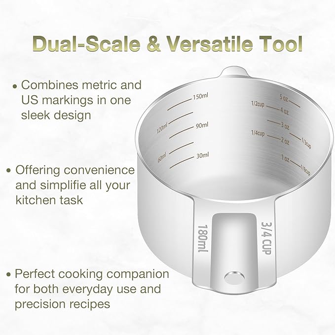 2PCS 3/4Cup Single Measuring Cup, Etched Inner Scale Stainless Steel Measure