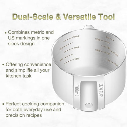 2PCS 3/4Cup Single Measuring Cup, Etched Inner Scale Stainless Steel Measure