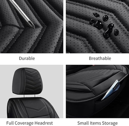 HChengkikz Car Seat Covers, Breathable & Waterproof Faux Leather Automotive Seat Covers for Cars SUV Truck Sedan, Universal Anti-Slip Driver Seat Cover with Backrest (2 PCS Front Seat, Black)