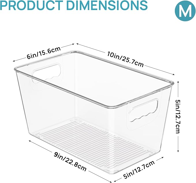 Vtopmart 6 Pack Clear Storage Bins, Pantry Cabinet Organizer Bins