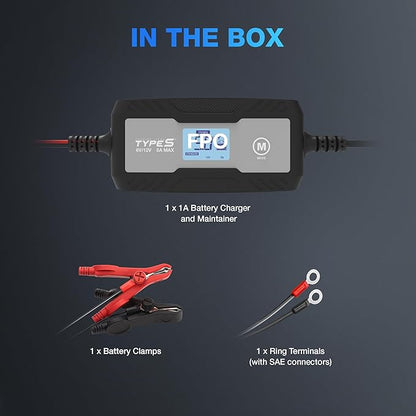Type S 1A Smart Battery Charger & Maintainer, 6V & 12V Fully Automatic Trickle