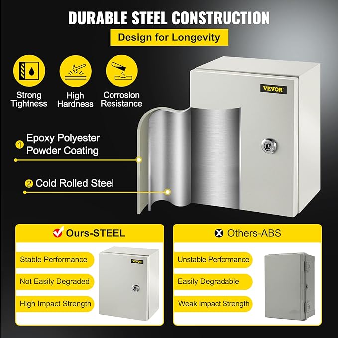 VEVOR NEMA Steel Enclosure, IP66 Waterproof & Dustproof, Outdoor/Indoor