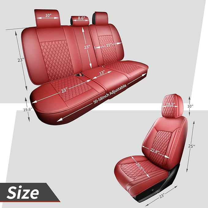 Front Burgundy Automotive Seat Covers Set of 2,Universal Precision Fit Contoured Thick Texture Nappa Leather Red Leather Seat Covers Automotive Seat Covers & Accessories,Style1 Wine Red