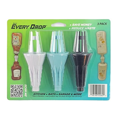Every Drop 3 Pack Universal Bottle Emptying Kit Transfer Connector for Soap, Lotion, Shampoo, Conditioner, and Kitchen Condiments, Mess Free Leak Proof Funnel Coupler