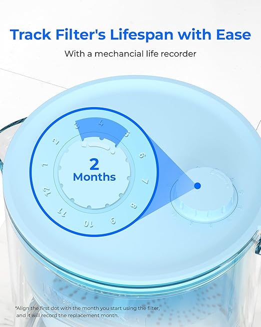 Waterdrop PT-72B-A Glass Alkaline Water Filter Pitcher, Eco-Friendly, Enhances