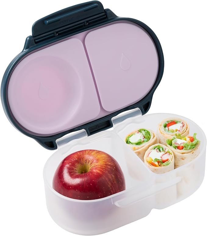 b.box Snack Box Reusable Snack Containers with Lids 2 compartments, Bento Box for kids and toddlers, Leakproof Lunch Box, BPA free and Dishwasher Safe Snack Container (Indigo Rose, 1 3/4 Cup)