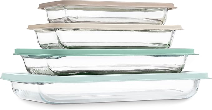COOK WITH COLOR 8-Piece Deep Glass Baking Dish Set with Plastic Lids –