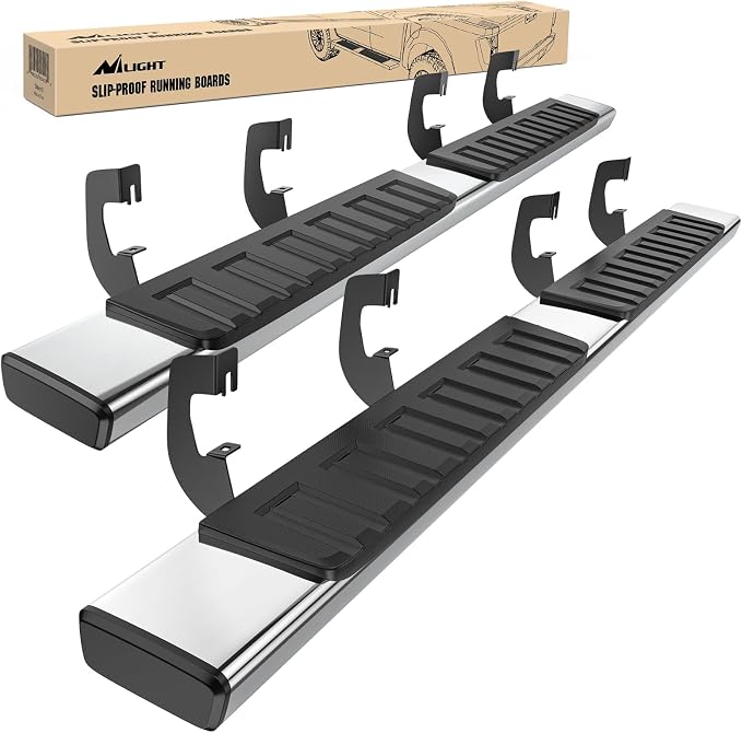 Nilight Running Boards for 2007-2018 Chevy Silverado/GMC Sierra 1500 Crew Cab 2007-2019 Chevy Silverado/GMC Sierra 2500HD 3500HD 6 Inch Slip-Proof Stainless Steel Side Step Nerf Bars