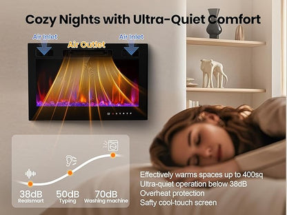 Electric Fireplace Insert 36" Realsmart 1500W Wall Mounted Fireplaces Recessed