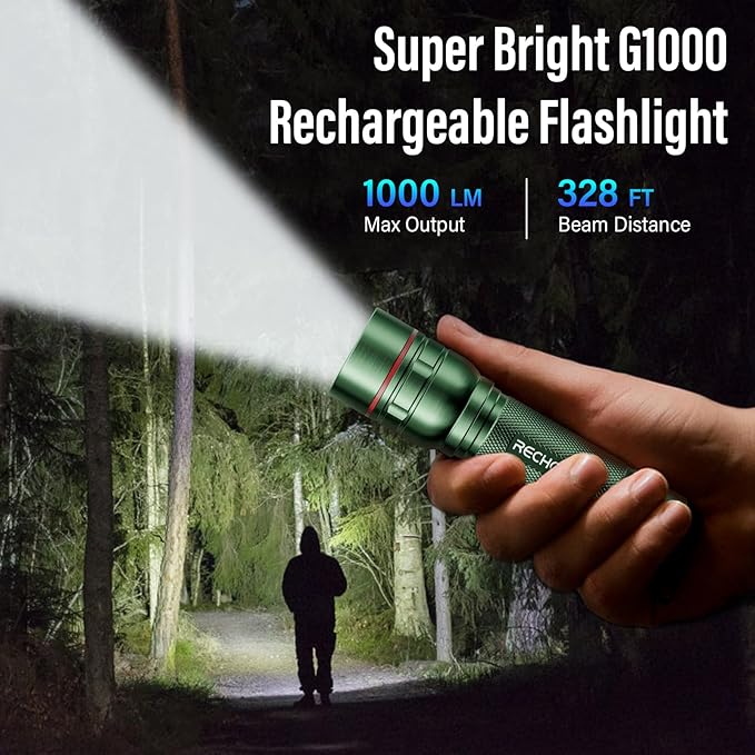 Rechargeable Flashlights High Lumens, G1000 Super Bright Flash Light 2 Pack, Small Zoomable LED Flashlight with 3 Lighting Modes, Portable Flashlight for Camping Essentials (Battery Included)-Green