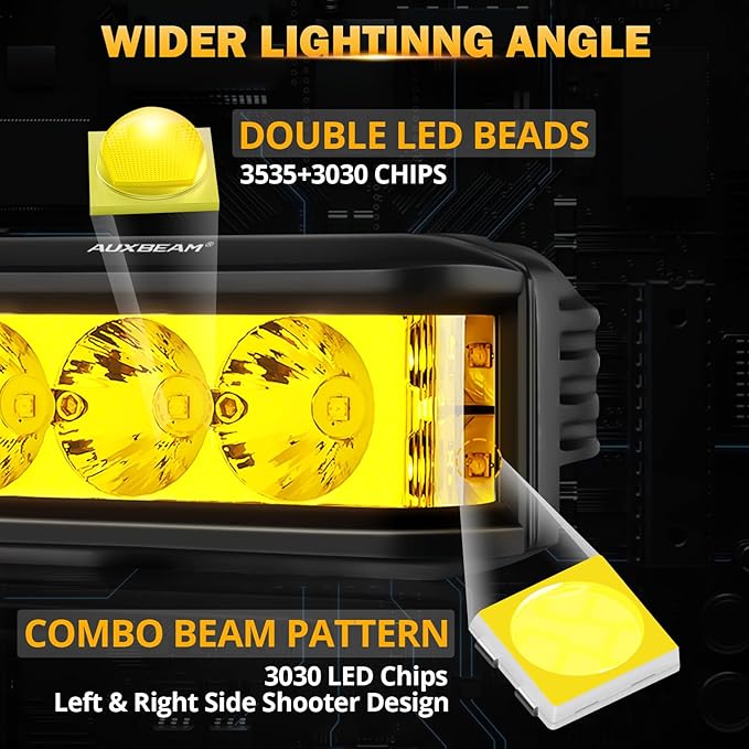 Auxbeam 5inch 68W Amber Fog Light Side Shooter LED Bar with Golden Yellow Spot Flood Combo Beam, Waterproof Offroad Fog Light for UTV ATV Jeep Wrangler Motor Truck Boat