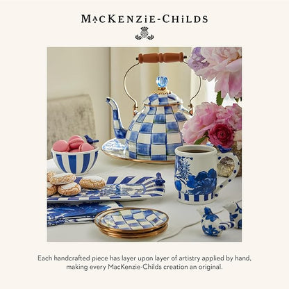 MACKENZIE-CHILDS Enamel Compote, Cute Enamel Pedestal Serving Dish or Decorative Bowl, Large, Blue-and-White Royal Check