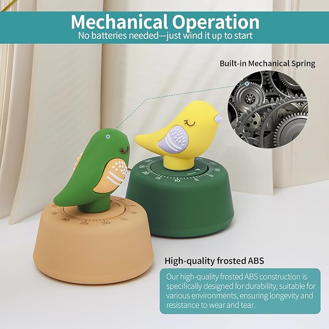 Mechanical Kitchen Timer, Cute Wind Up 60-Minute Manual Countdown